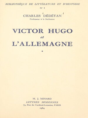 cover image of Victor Hugo et l'Allemagne (1). La formation, 1802-1830